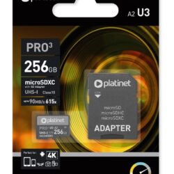 Memory card Platinet MicroSD 256GB (class10 UHS-III 90MB / S) + SD Adapteris