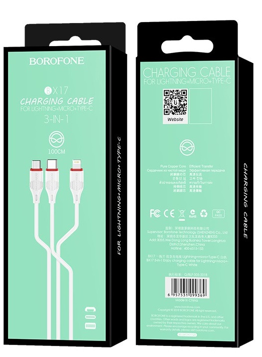 Laadimisjuhe Borofone BX17 3in1 microUSB-Lightning-Type-C valge - Image 4
