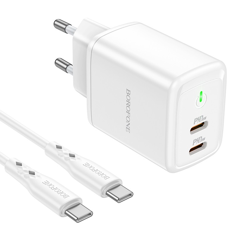Laadija Borofone BN9 35W 2xUSB-C + USB-C to USB-C cable 1.0m valge - Image 2