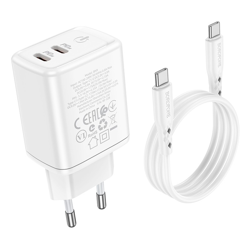 Laadija Borofone BN9 35W 2xUSB-C + USB-C to USB-C cable 1.0m valge - Image 4
