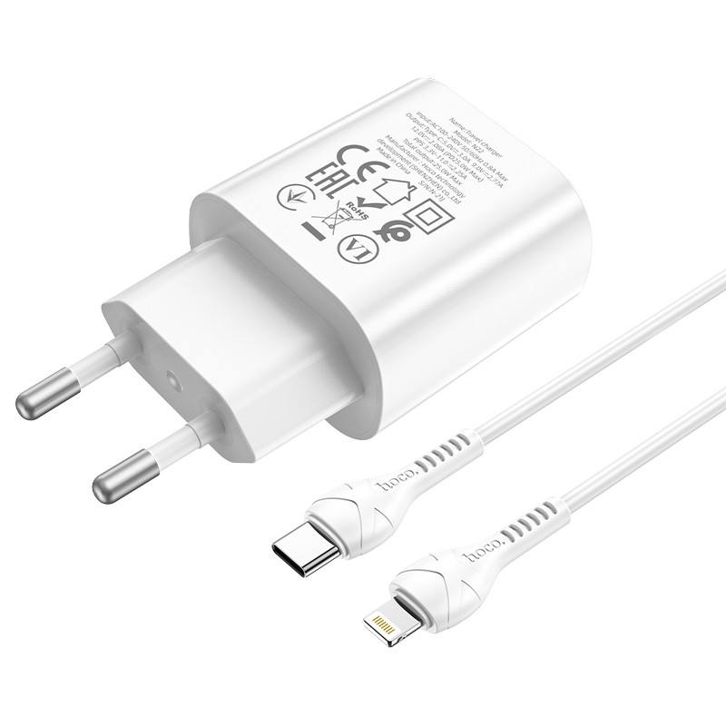 Laadija Hoco N22 25W USB-C + USB-C to Lightning cable 1.0m valge - Image 3