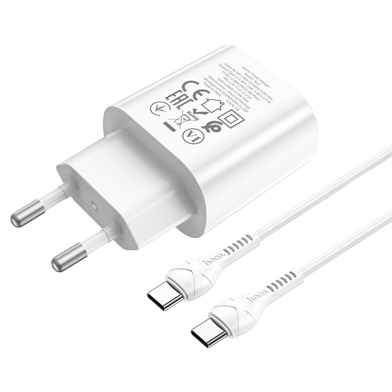 Laadija Hoco N22 25W USB-C + USB-C to USB-C cable 1.0m valge - Image 3