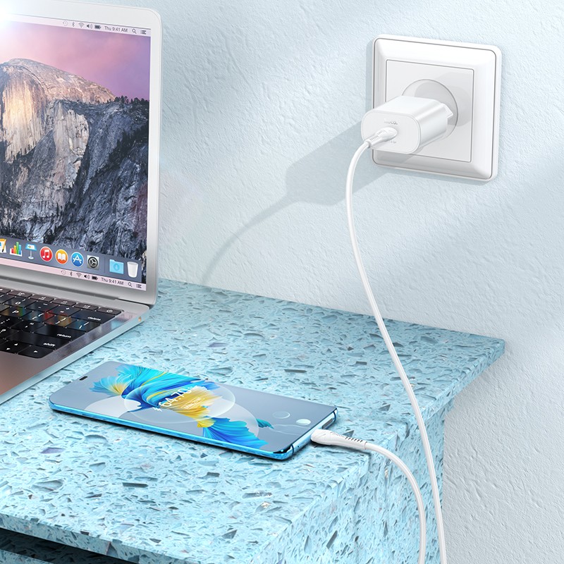 Laadija Hoco N22 25W USB-C + USB-C to USB-C cable 1.0m valge - Image 5