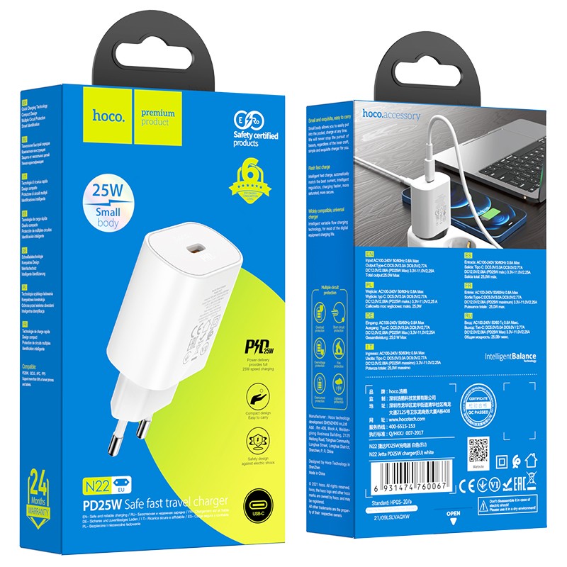 Laadija Hoco N22 25W USB-C valge - Image 6