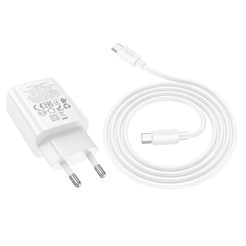 Laadija Hoco N60 20W GaN USB-C + USB-C to USB-C cable 1.0m valge - Image 3