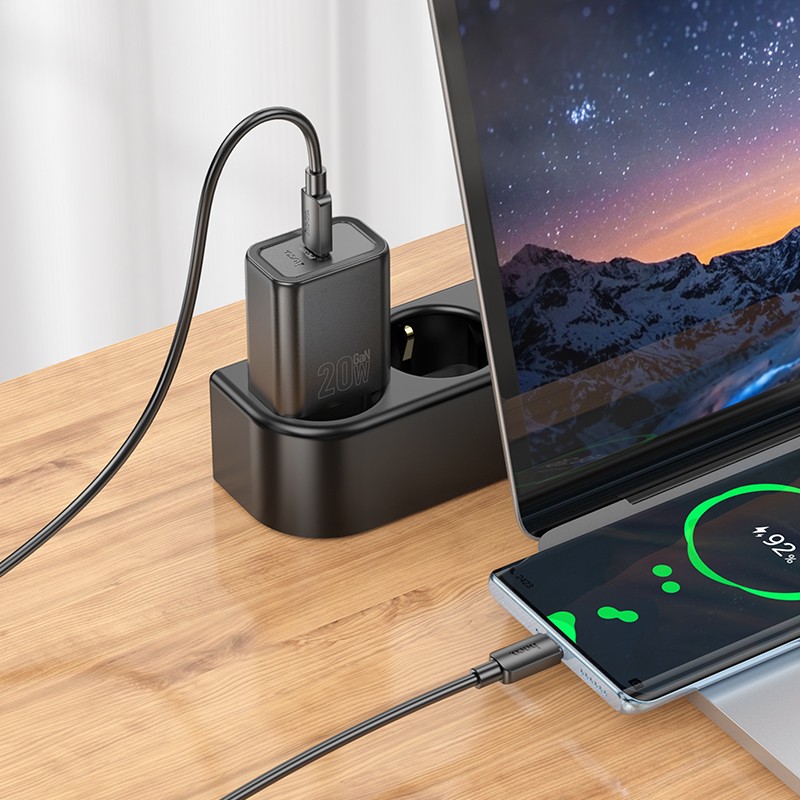 Laadija Hoco N60 20W GaN USB-C + USB-C to USB-C cable 1.0m valge - Image 4
