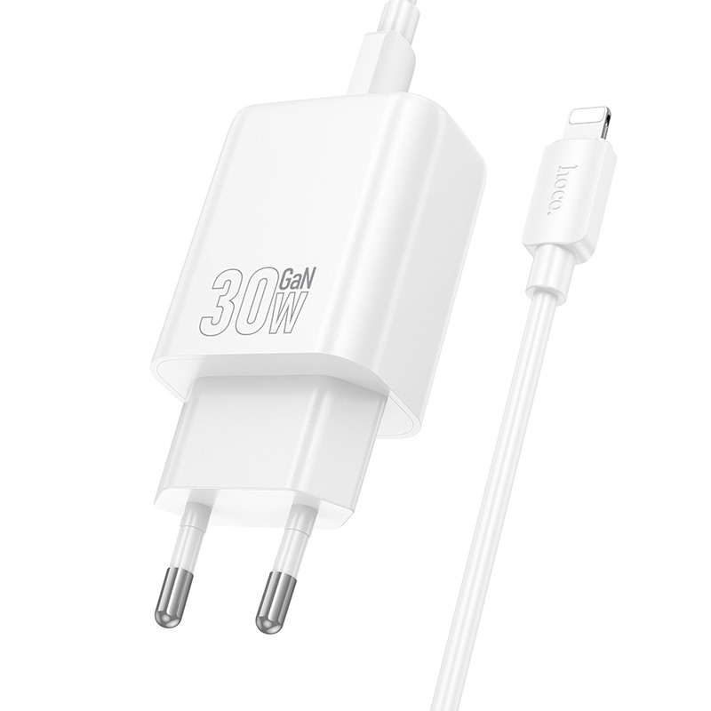 Laadija Hoco N62 30W GaN USB-C + USB-C to Lightning cable 1.0m valge - Image 2
