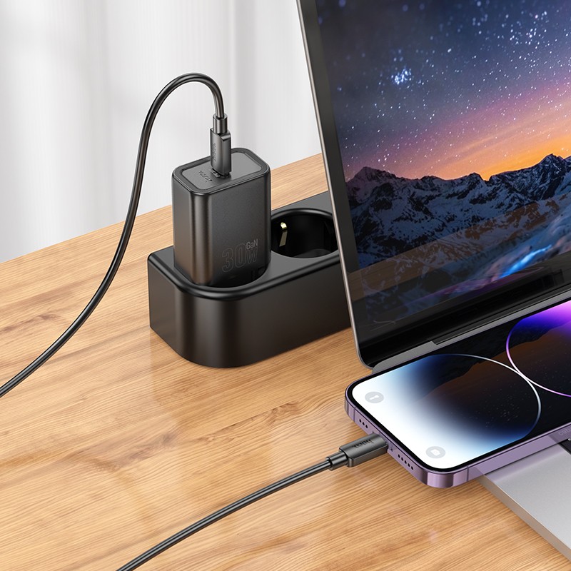 Laadija Hoco N62 30W GaN USB-C + USB-C to Lightning cable 1.0m valge - Image 5