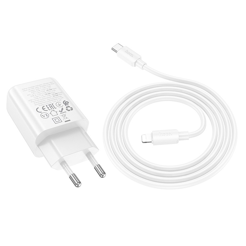Laadija Hoco N63 30W GaN USB-C/USB-A + USB-C to Lightning cable 1.0m valge - Image 3