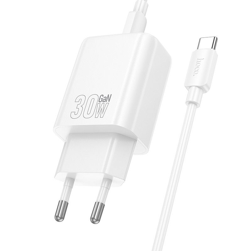 Laadija Hoco N63 30W GaN USB-C/USB-A + USB-C to USB-C cable 1.0m valge - Image 2