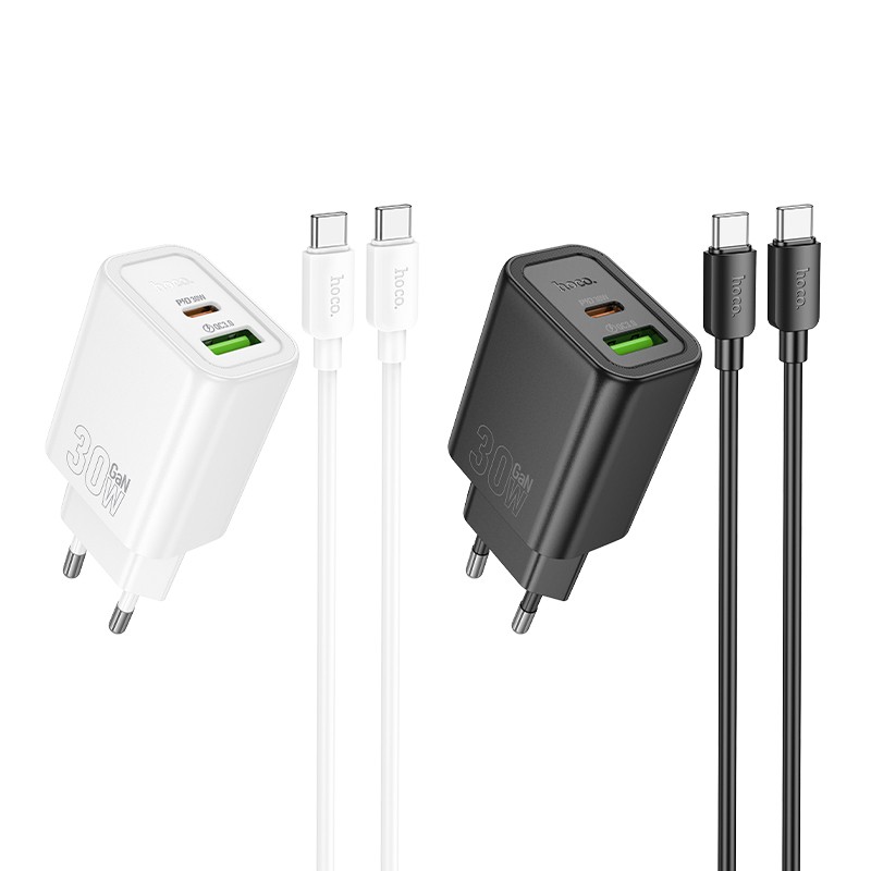 Laadija Hoco N63 30W GaN USB-C/USB-A + USB-C to USB-C cable 1.0m valge - Image 4