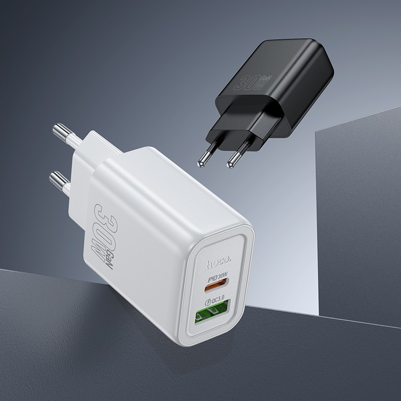 Laadija Hoco N63 30W GaN USB-C/USB-A + USB-C to USB-C cable 1.0m valge - Image 5
