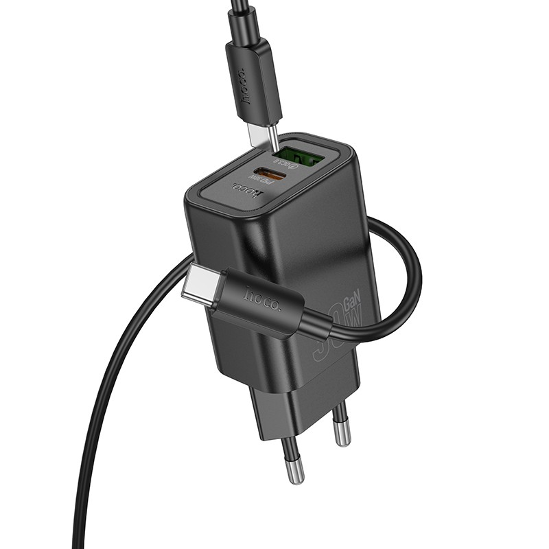Laadija Hoco N63 30W GaN USB-C/USB-A + USB-C to USB-C cable 1.0m must - Image 2
