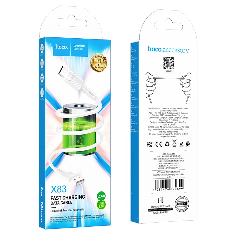 Laadimisjuhe Hoco X83 USB-A to MicroUSB 1.0m valge - Image 4