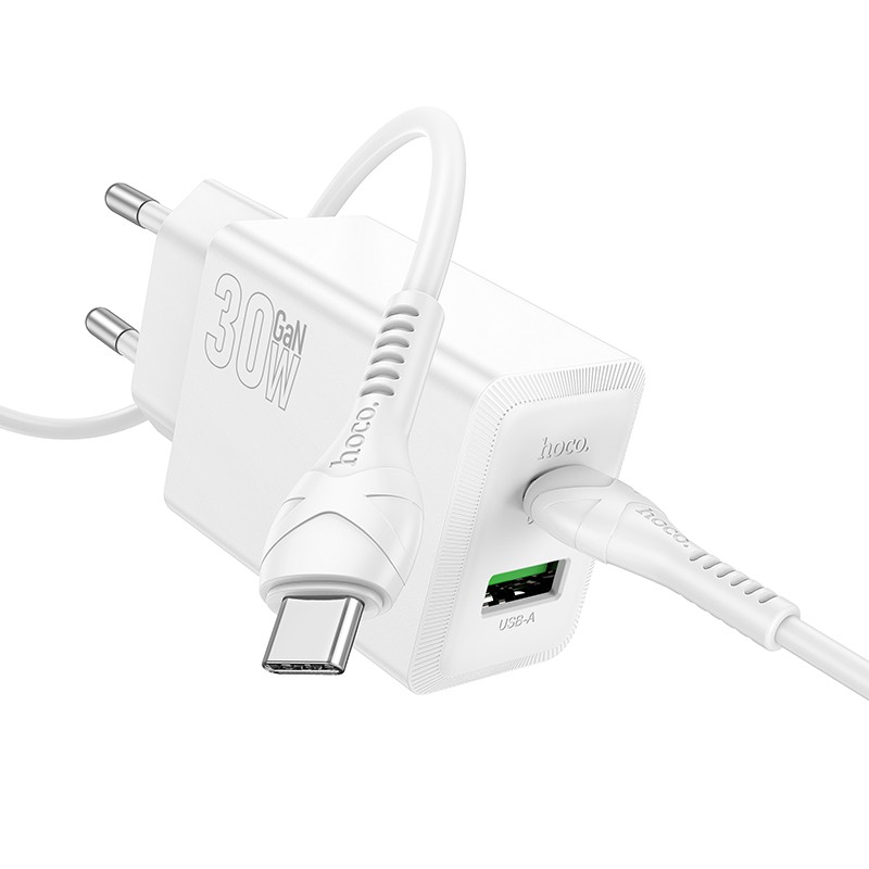 Laadija Hoco N71 30W GaN USB-C/USB-A + USB-C to USB-C cable 1.0m valge - Image 2