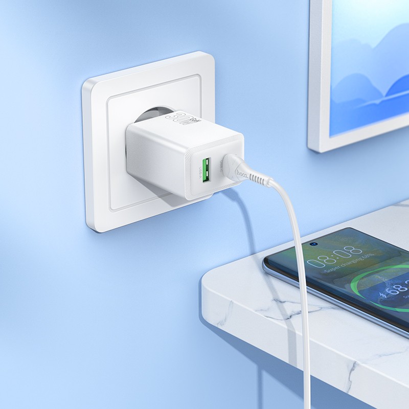 Laadija Hoco N71 30W GaN USB-C/USB-A + USB-C to USB-C cable 1.0m valge - Image 4