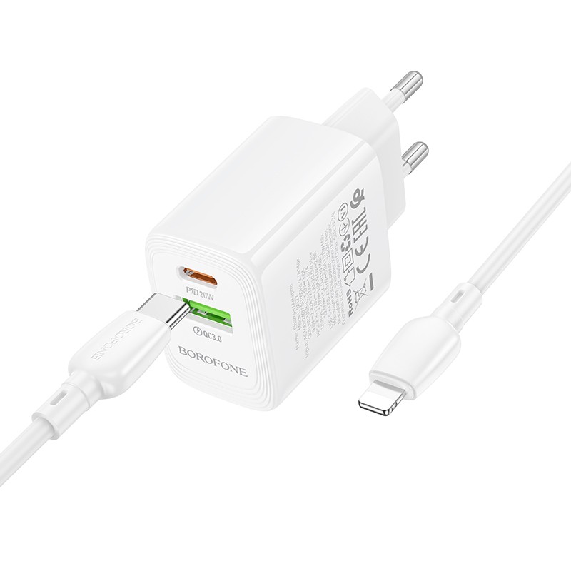 Laadija Borofone BN27 20W USB-C/USB-A + USB-C to Lightning cable 1.0m valge - Image 3