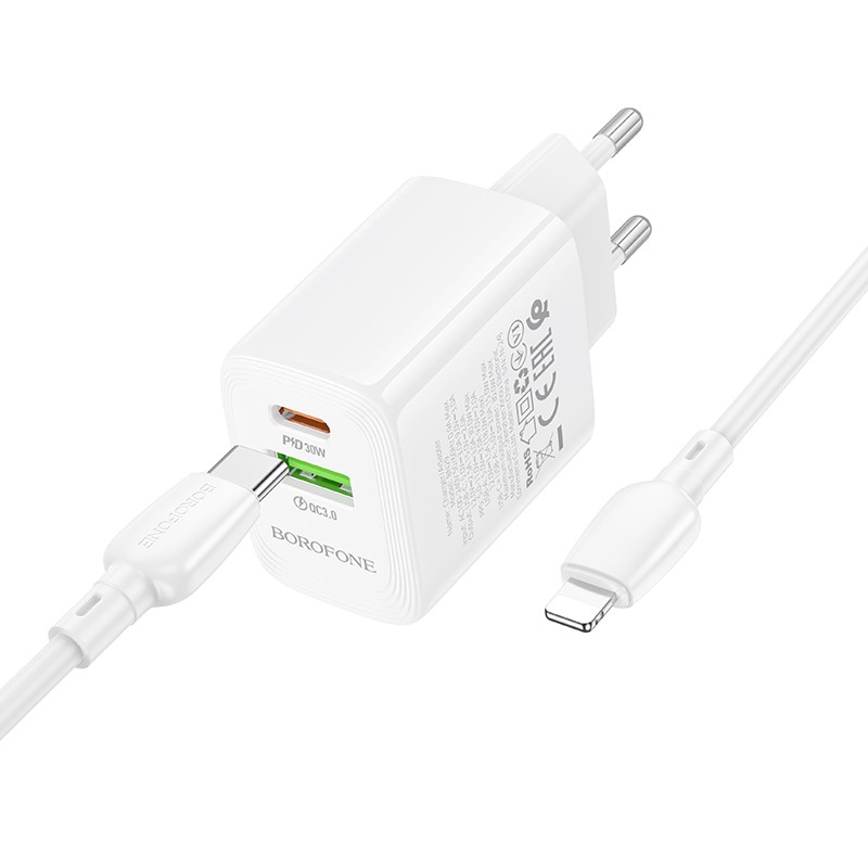 Laadija Borofone BN29 30W USB-C/USB-A + USB-C to Lightning cable 1.0m valge - Image 3