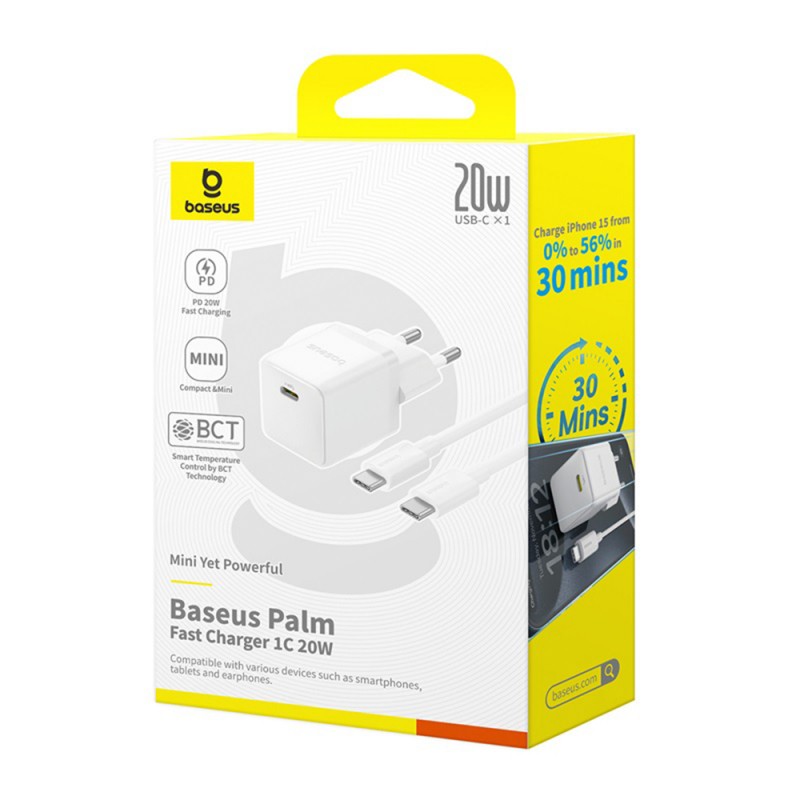 Laadija Baseus Palm 20W USB-C + USB-C to USB-C cable 1.0m valge P10111602213-01 - Image 5