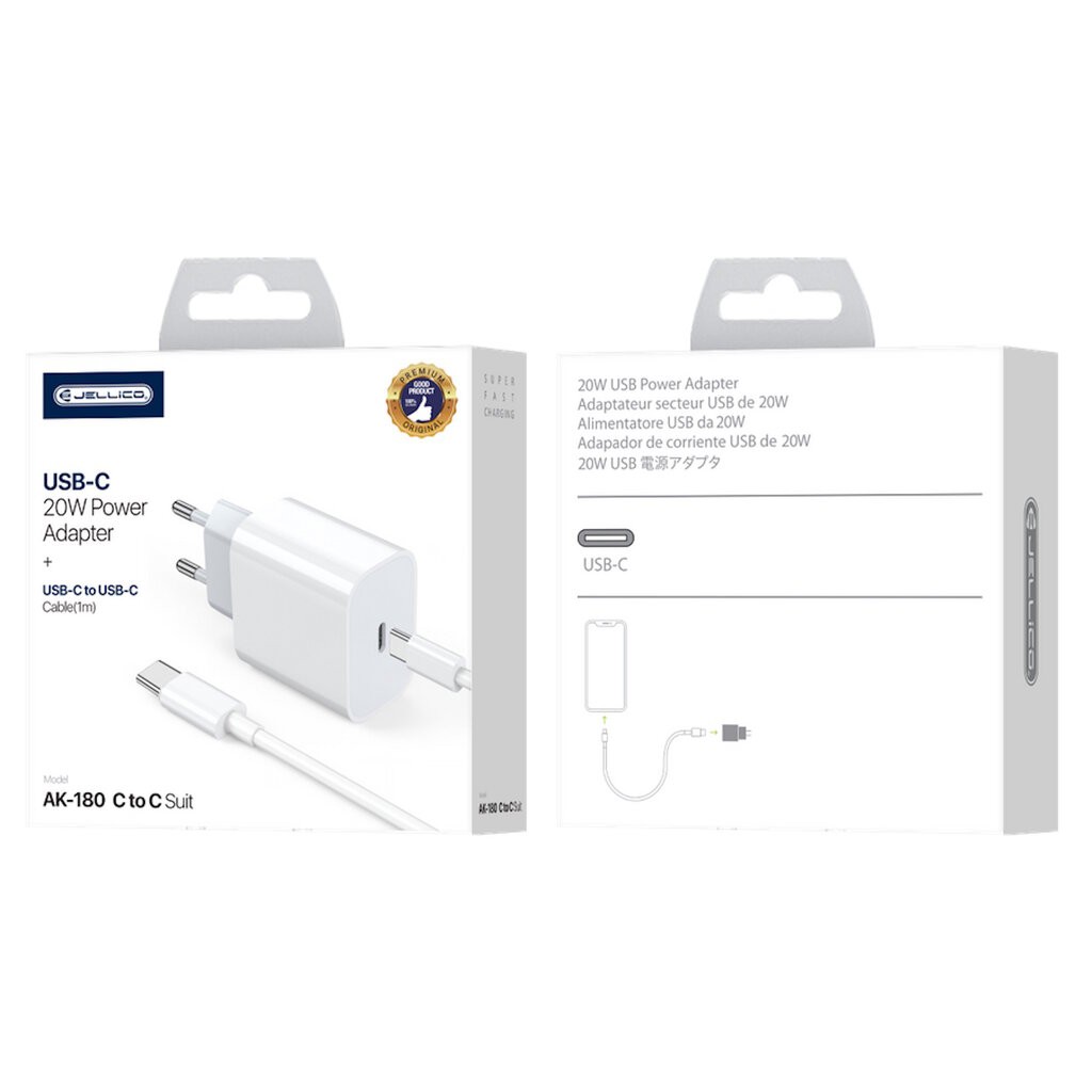 Laadija Jellico AK180 20W USB-C + USB-C to Lightning cable 1.0m valge - Image 5