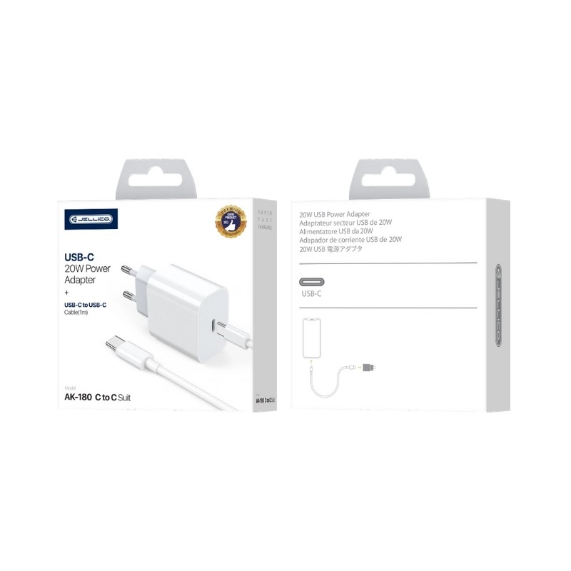 Laadija Jellico AK180 20W USB-C + USB-C to USB-C cable 1.0m valge - Image 4