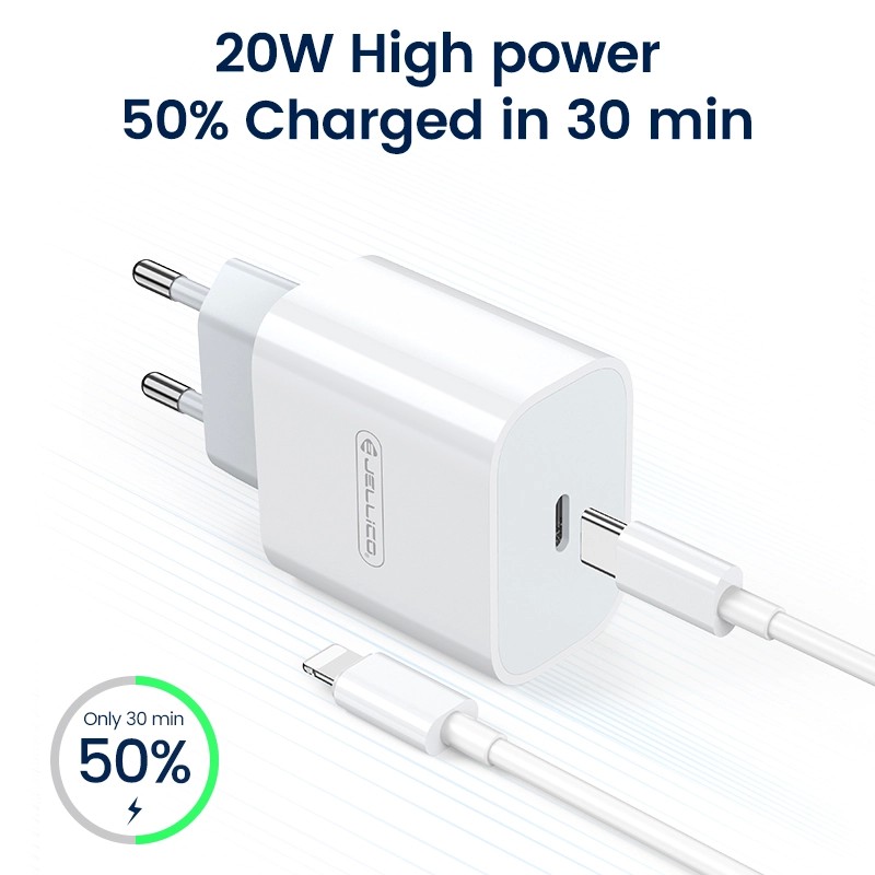 Laadija Jellico AK180 20W USB-C + USB-C to Lightning cable 1.0m valge - Image 4