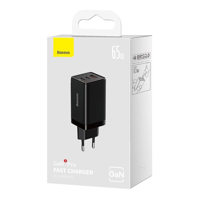 Laadija Baseus GaN5 Pro 65W 2xUSB-C/USB-A + USB-C to USB-C cable must CCGP120201 - Image 5