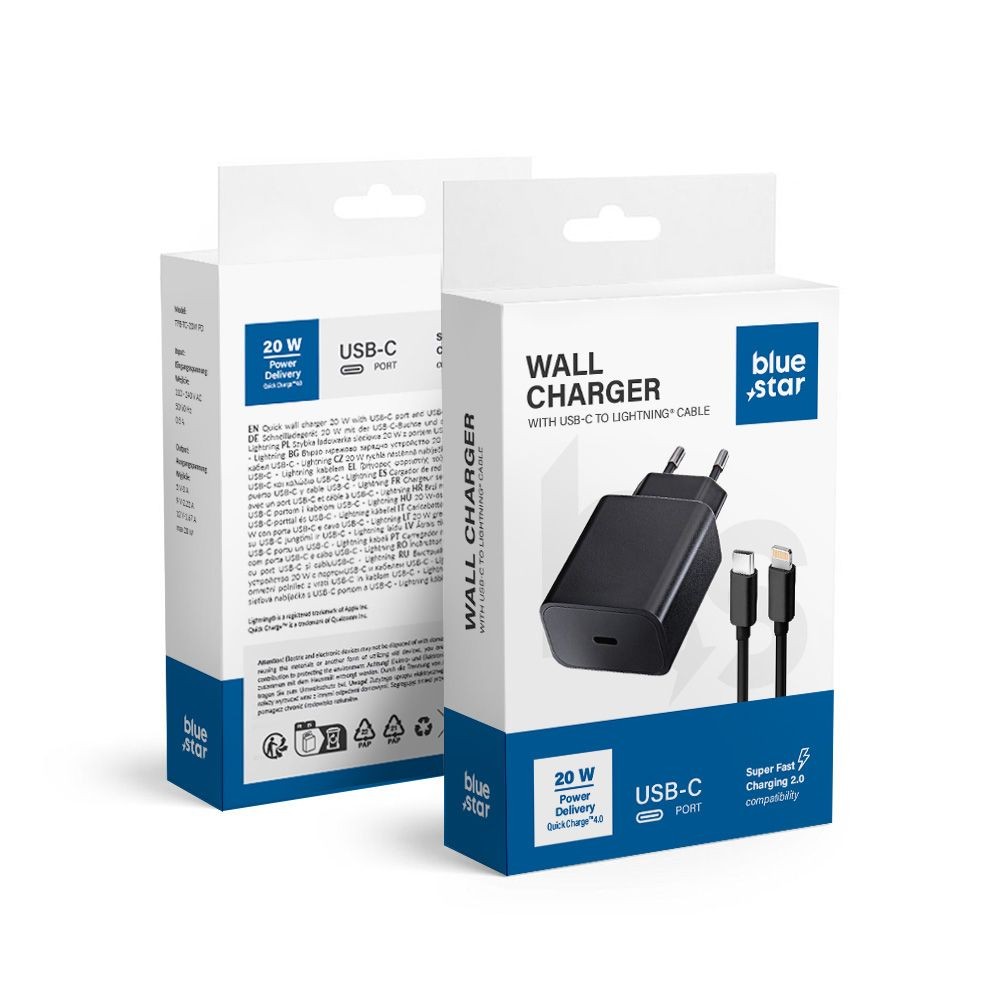 Laadija Blue Star 20W USB-C + USB-C to Lightning cable must - Image 2