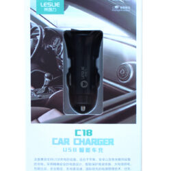 Autolaadija Leslie C18 koos 2 USB pistikuga 2.4A (1A+2A) must