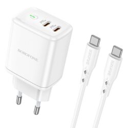 Laadija Borofone BN9 35W 2xUSB-C + USB-C to USB-C cable 1.0m valge