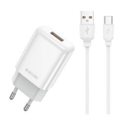 Laadija Jellico EU01 2.4A USB-A + USB-A to USB-C cable 1.0m valge