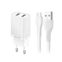Laadija Awei C15T-EU 10W 2xUSB-A + USB-A to USB-C cable 1.0m valge