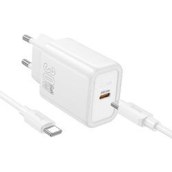Laadija Hoco N62 30W GaN USB-C + USB-C to USB-C cable 1.0m valge