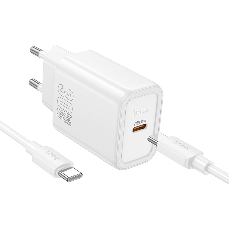 Laadija Hoco N62 30W GaN USB-C + USB-C to USB-C cable 1.0m valge