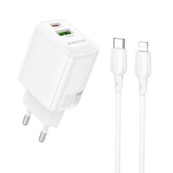 Laadija Borofone BN27 20W USB-C/USB-A + USB-C to Lightning cable 1.0m valge