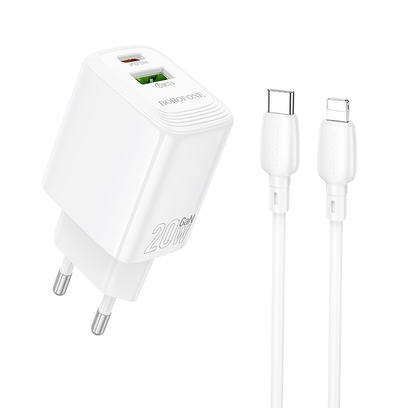 Laadija Borofone BN27 20W USB-C/USB-A + USB-C to Lightning cable 1.0m valge