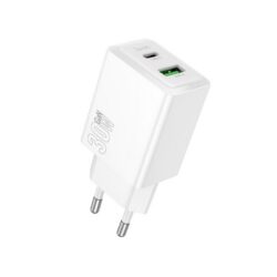 Laadija Hoco N71 30W GaN USB-C/USB-A valge