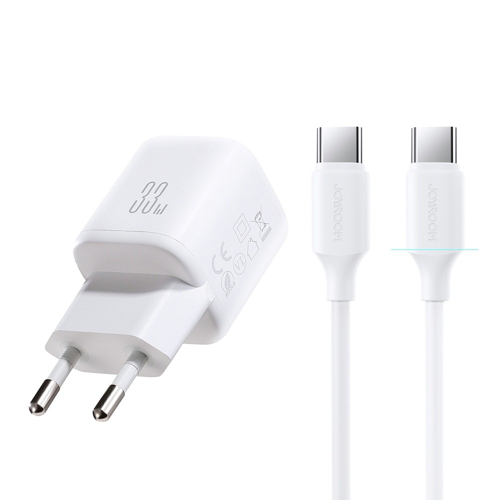 Laadija Joyroom JR-TG7 33W USB-C/USB-A + USB-C to USB-C 60W 1.0m cable valge