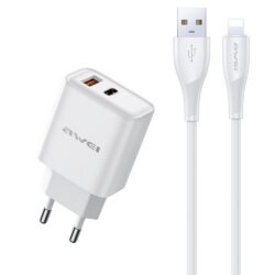 Laadija Awei PD81L-EU 22.5W USB-A/USB-C + USB to Lightning cable 1.0m valge