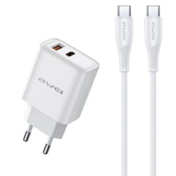 Laadija Awei PD81C-EU 22.5W USB-A/USB-C + USB-C to USB-C cable 1.0m valge